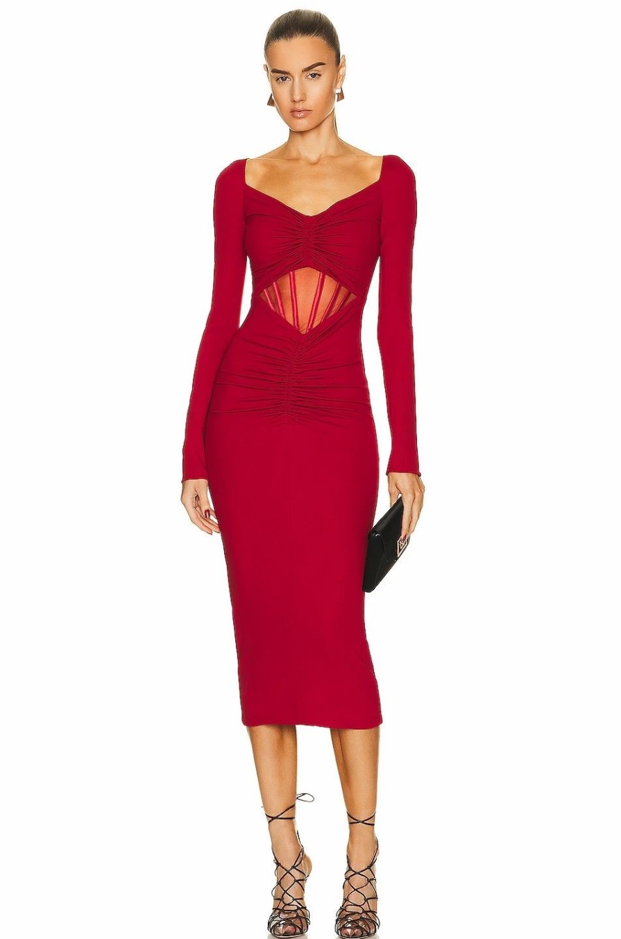 Clearance * Versace Long Sleeve Ruched Dress