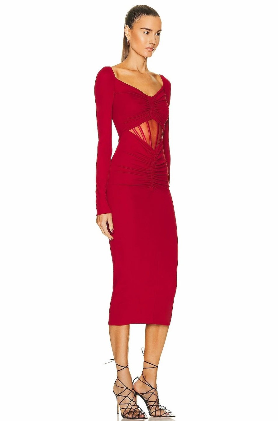 Clearance * Versace Long Sleeve Ruched Dress