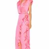 Clearance * David Koma Padded Shoulders Ruffle Wrap Gown