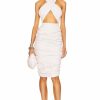 Best * Laquan Smith Ruched Leather Wrap Neck Midi Dress