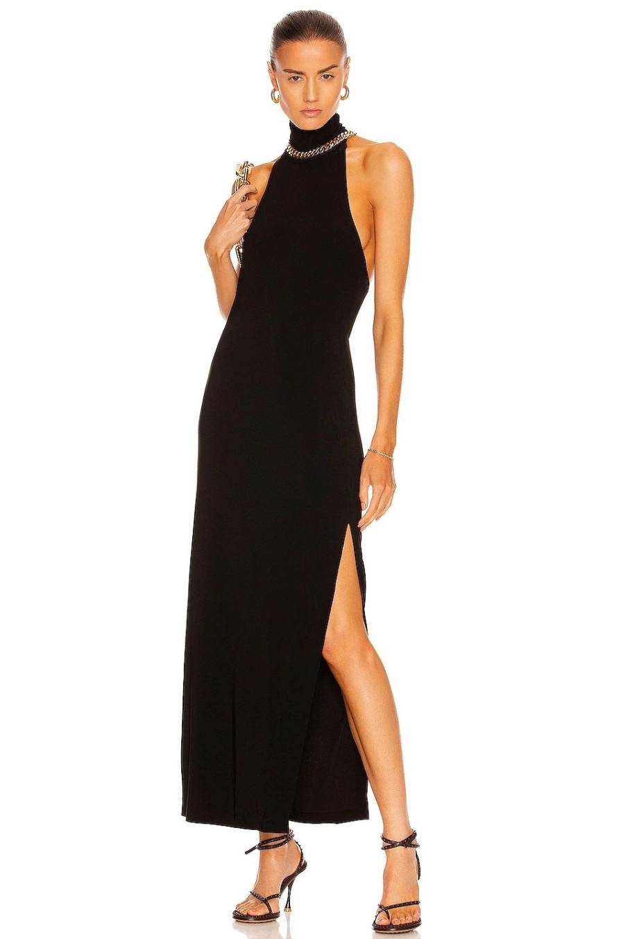 Best * Norma Kamali Halter Turtleneck Side Slit Gown