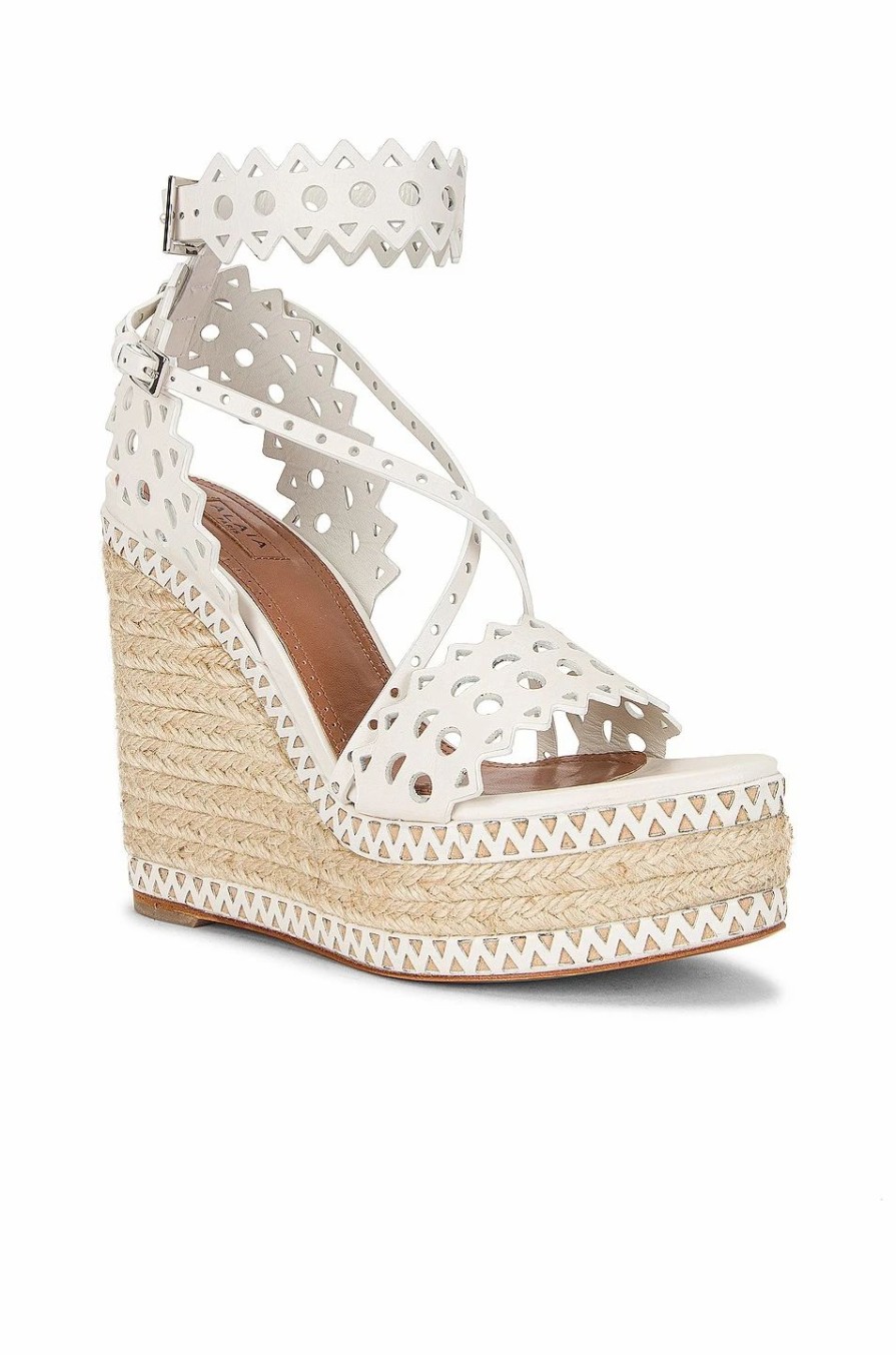 Hot * Alaia Leather Laser Cut Espadrille Wedges