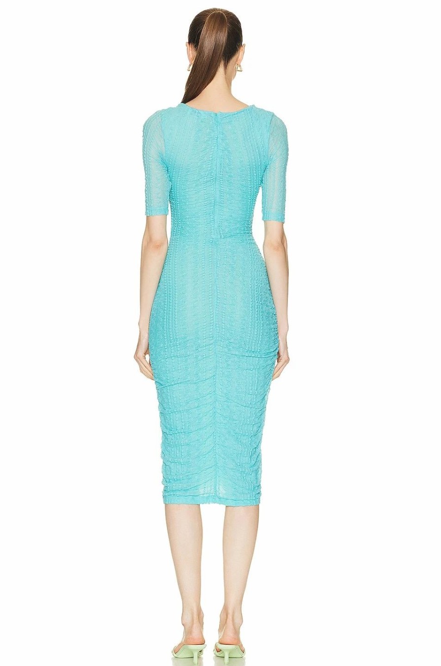 Online * Ganni Stretch Lace Ruched Midi Dress