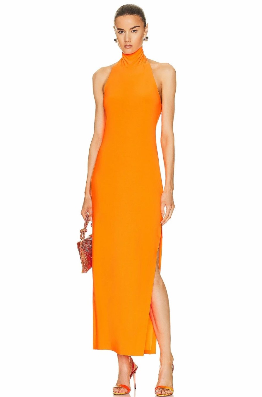 New * Norma Kamali Halter Turtle Side Slit Gown