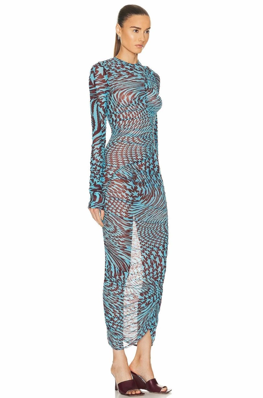 New * Mugler Printed Mesh Midi Dress