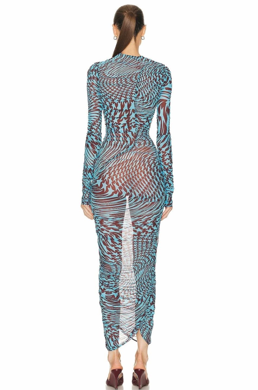 New * Mugler Printed Mesh Midi Dress