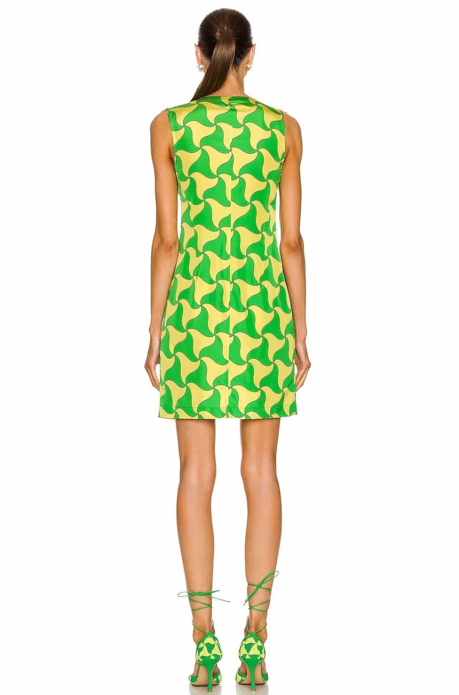 Online * Bottega Veneta Parachute Silk Wavy Triangle Print Dress