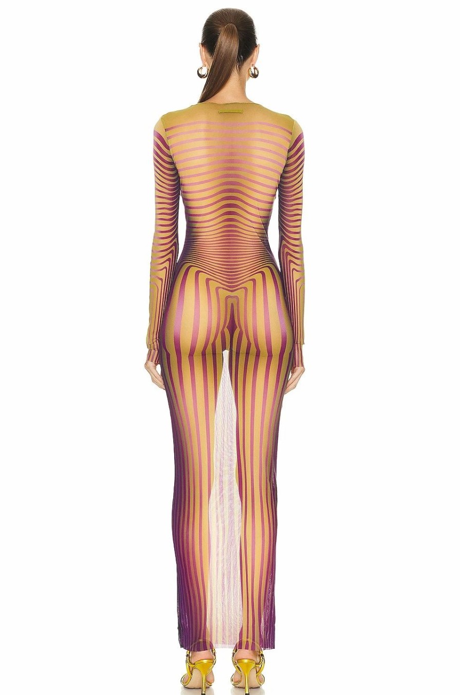 Wholesale * Jean Paul Gaultier Printed Morphing Stripes Long Dress