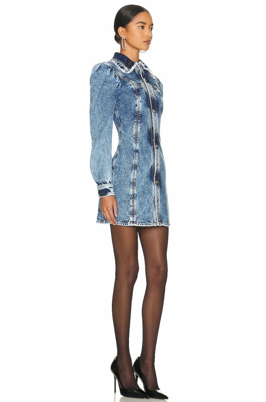 Best * Alessandra Rich Denim Mini Dress With Frayed Volant