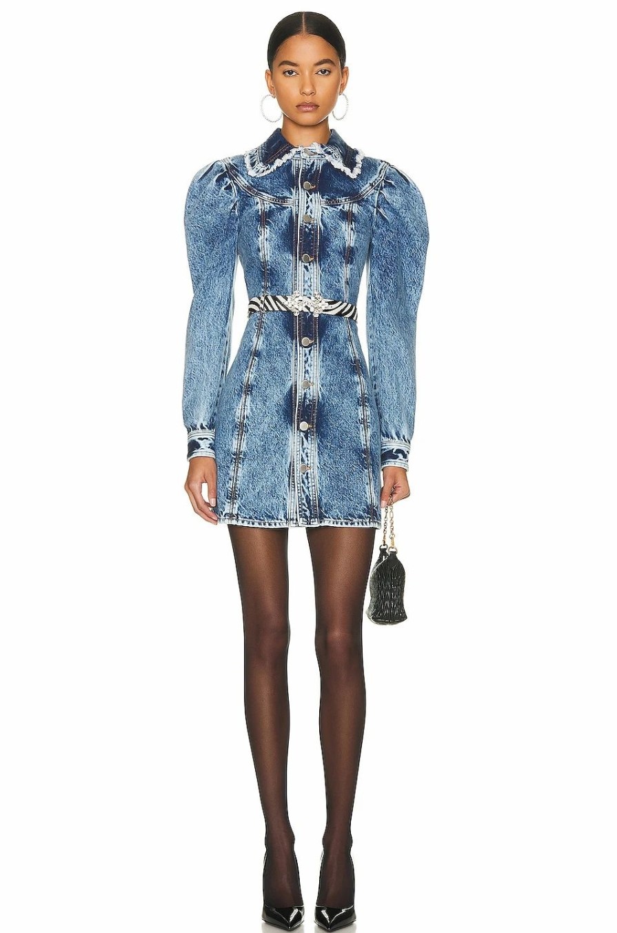 Best * Alessandra Rich Denim Mini Dress With Frayed Volant