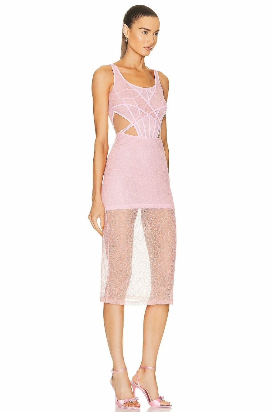 Online * David Koma Boning Over Layer Lace Midi Dress