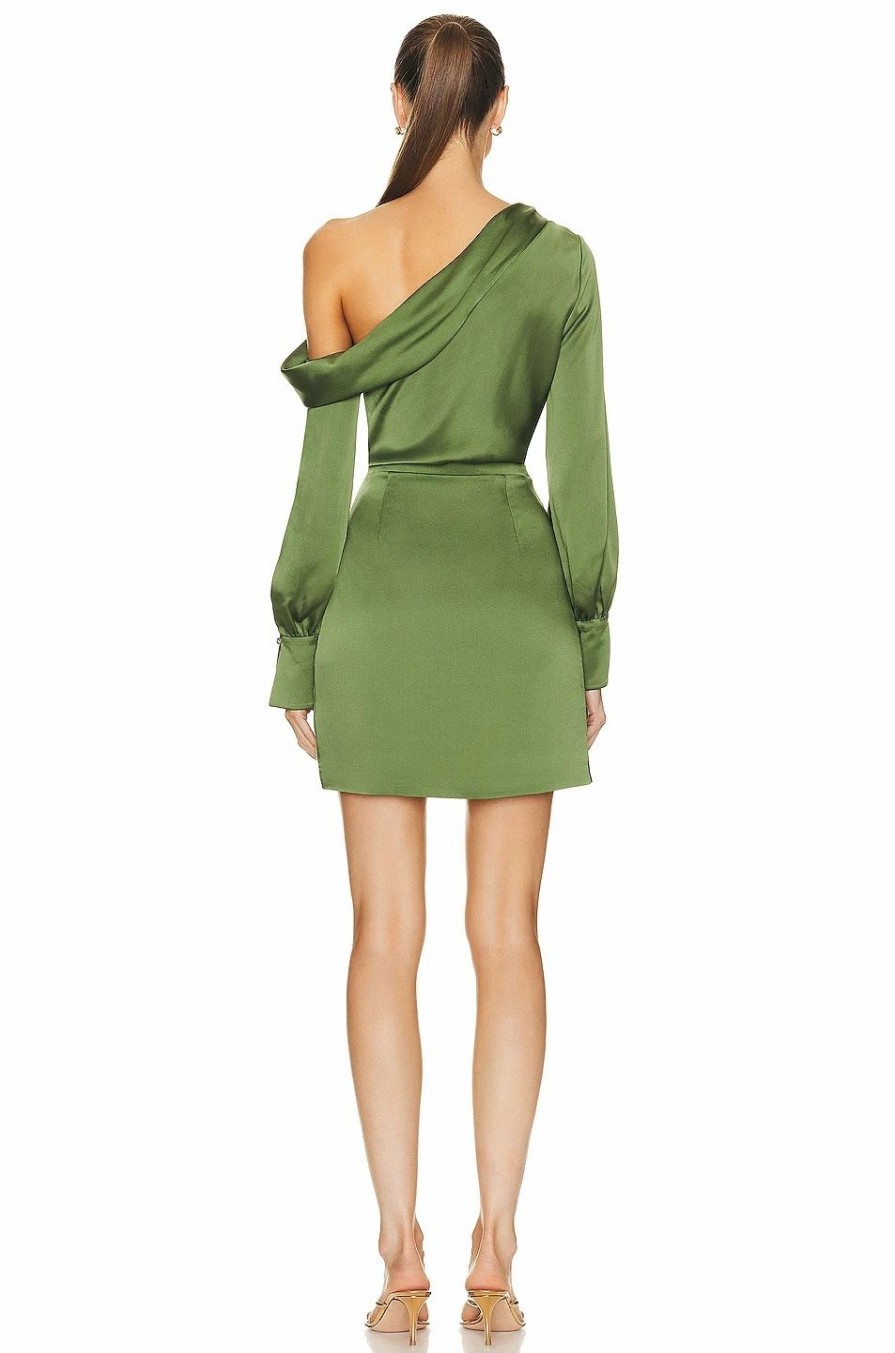 New * Simkhai Cameron One Shoulder Mini Dress In Nori