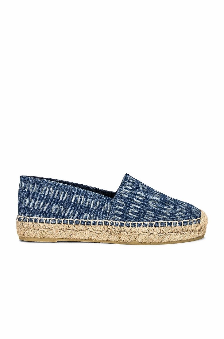 Online * Miu Miu Denim Logo Flat Espadrilles