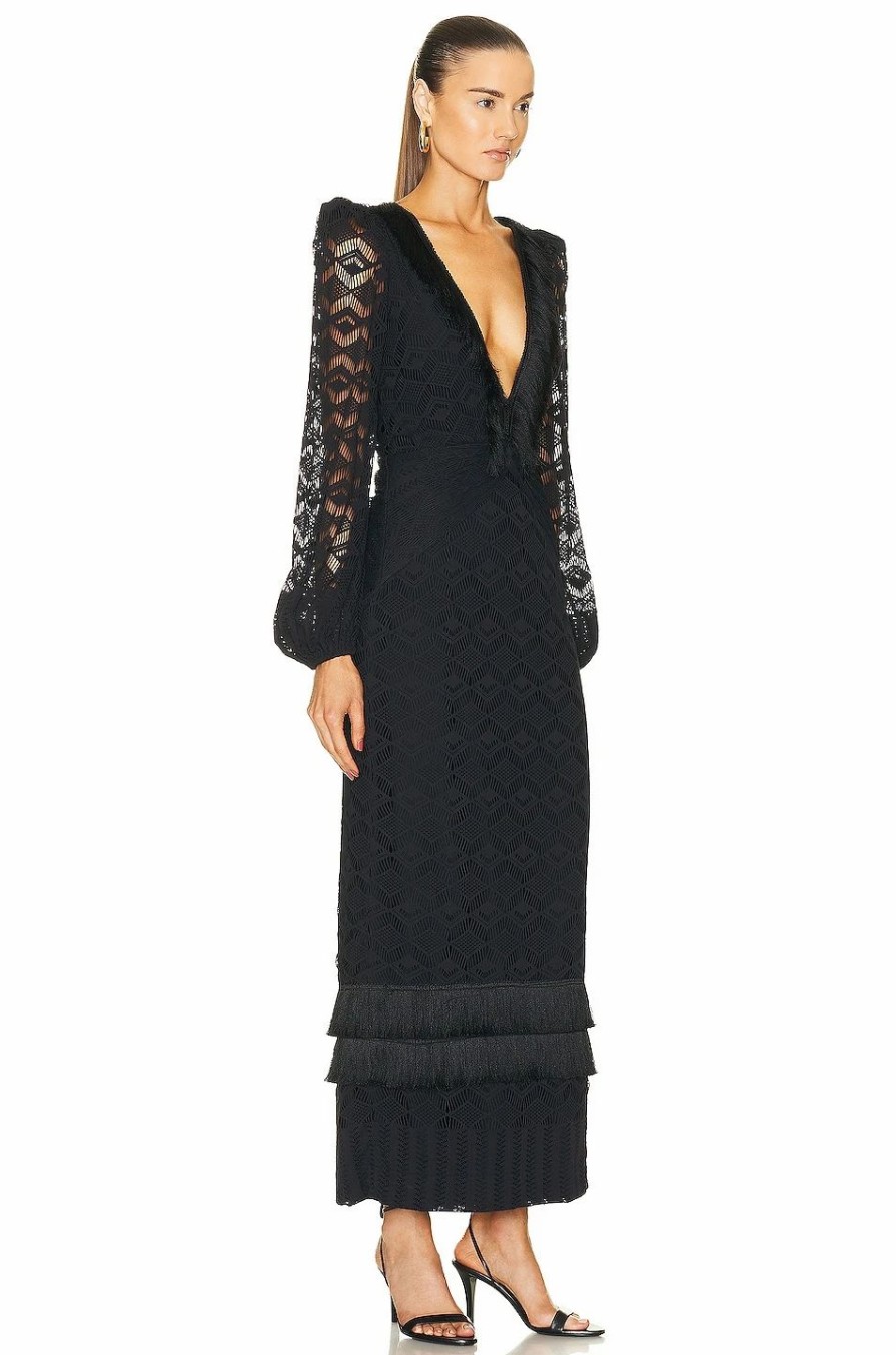 Wholesale * Patbo Crochet Plunge Fringe Trim Maxi Dress