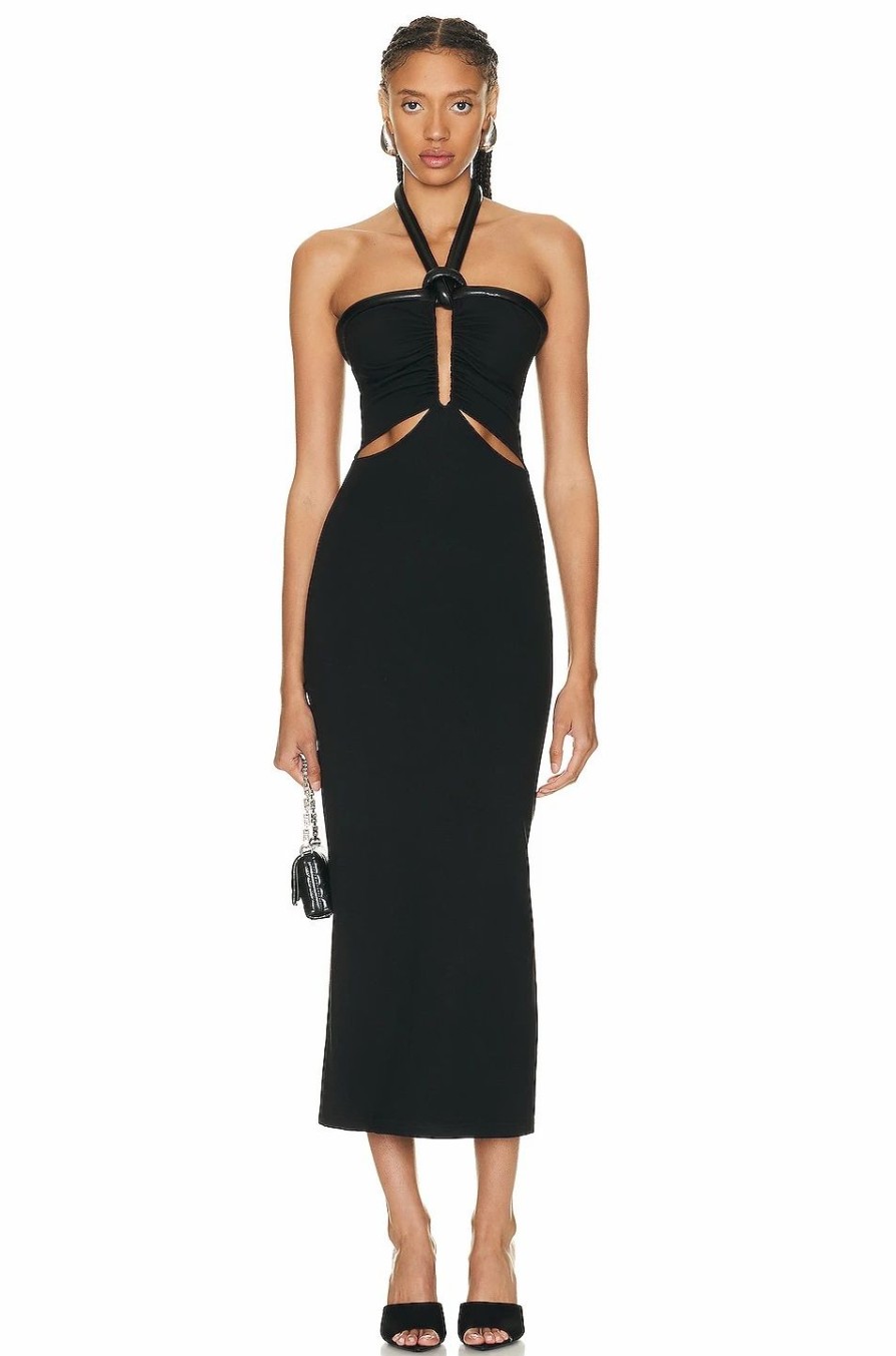 Online * David Koma Chest Buckle & Knot Detail Cutout Midi Dress