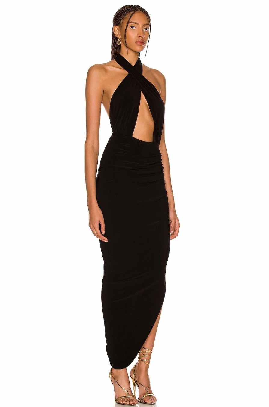 Best * Norma Kamali Cross Halter Side Drape Gown