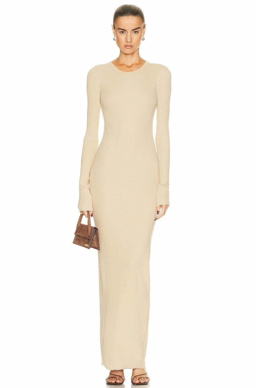 Best * Eterne Long Sleeve Crewneck Maxi Dress