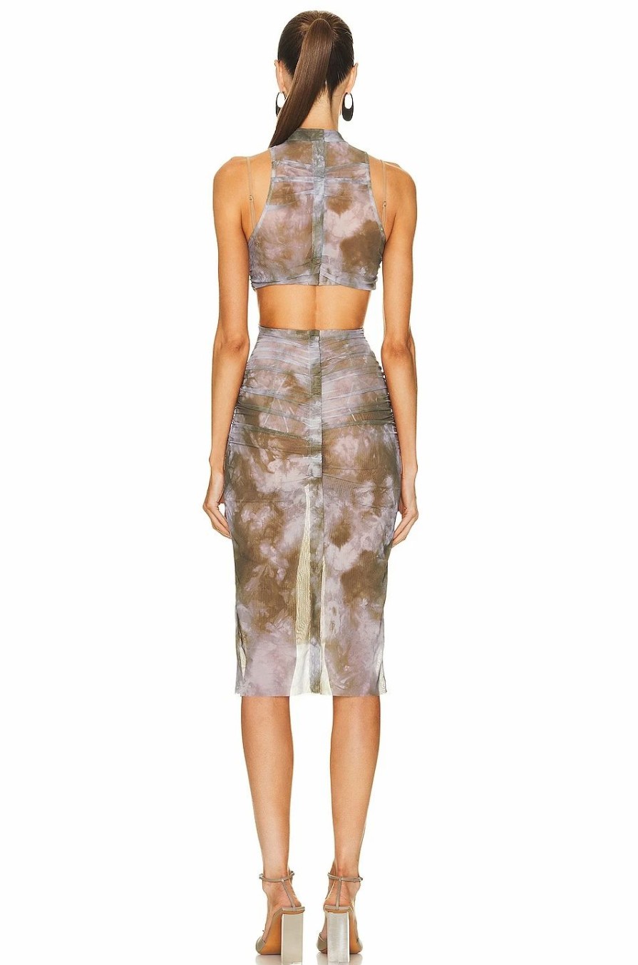 Best * Off-White Tie Dye Sheer Bodycon Sleeveless Dress