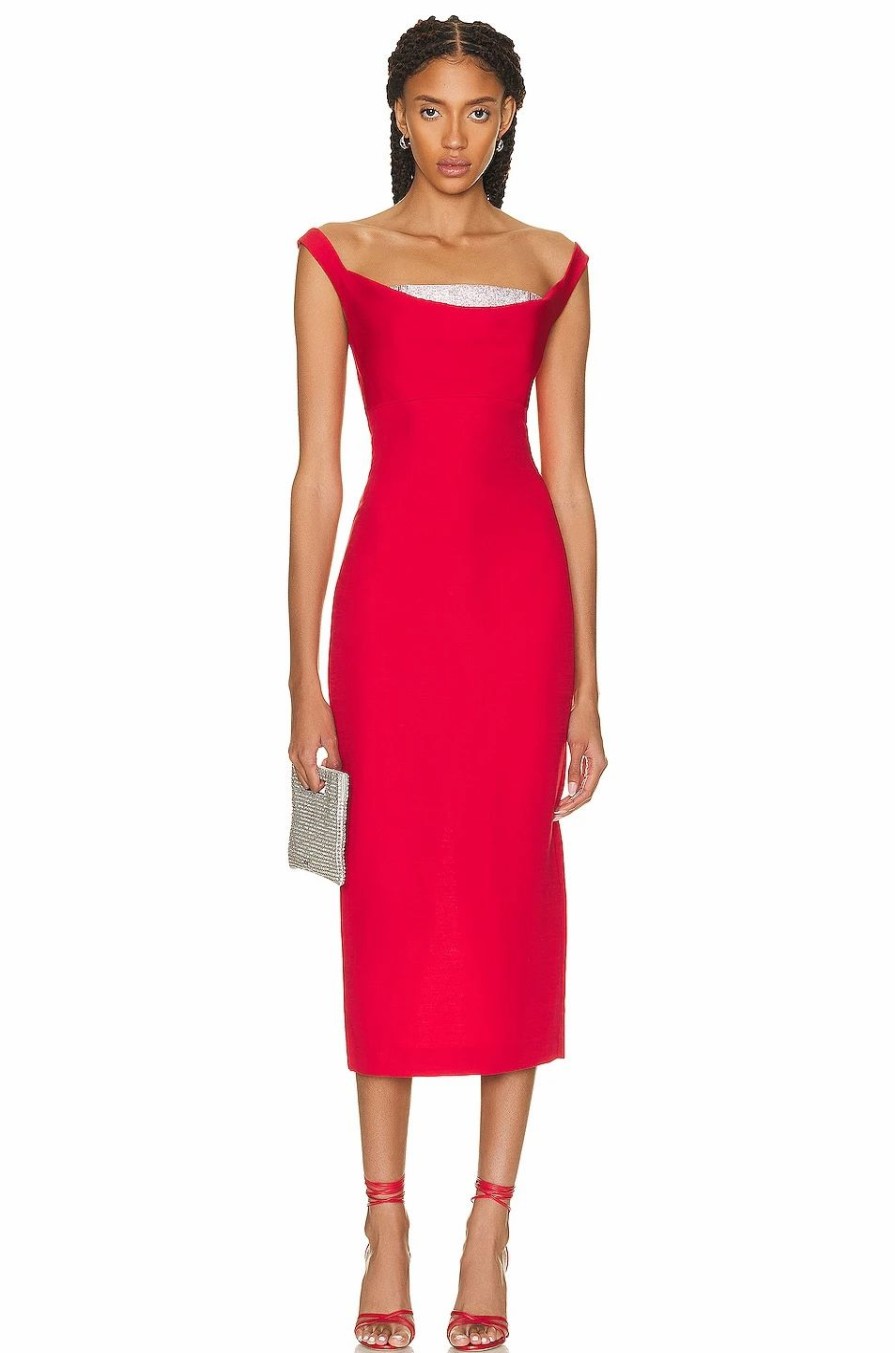 Online * Roland Mouret Off Shoulder Diamante Midi Dress