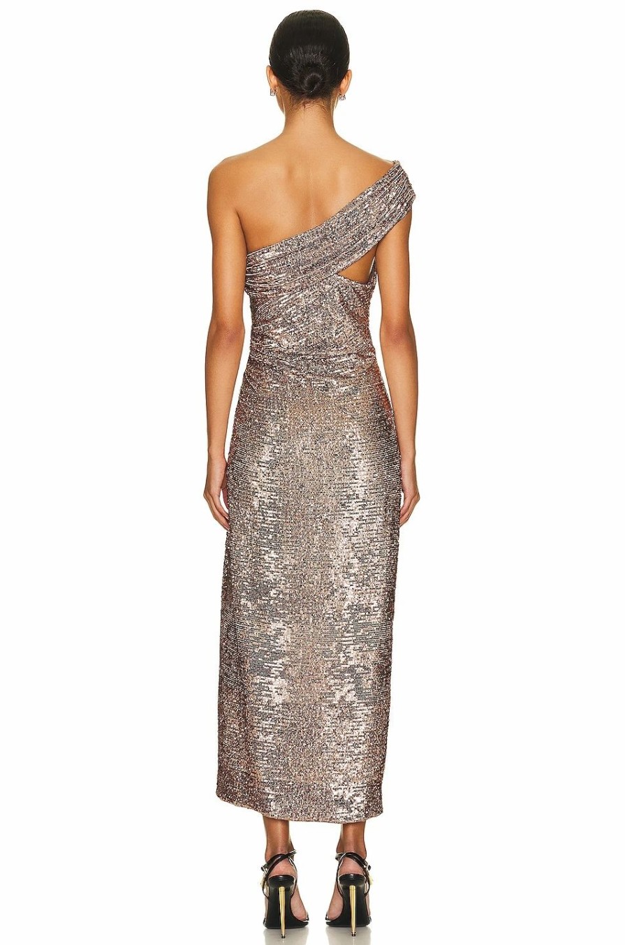 Clearance * Simkhai Zay Hammered Sequin Draped Bustier Midi Dress