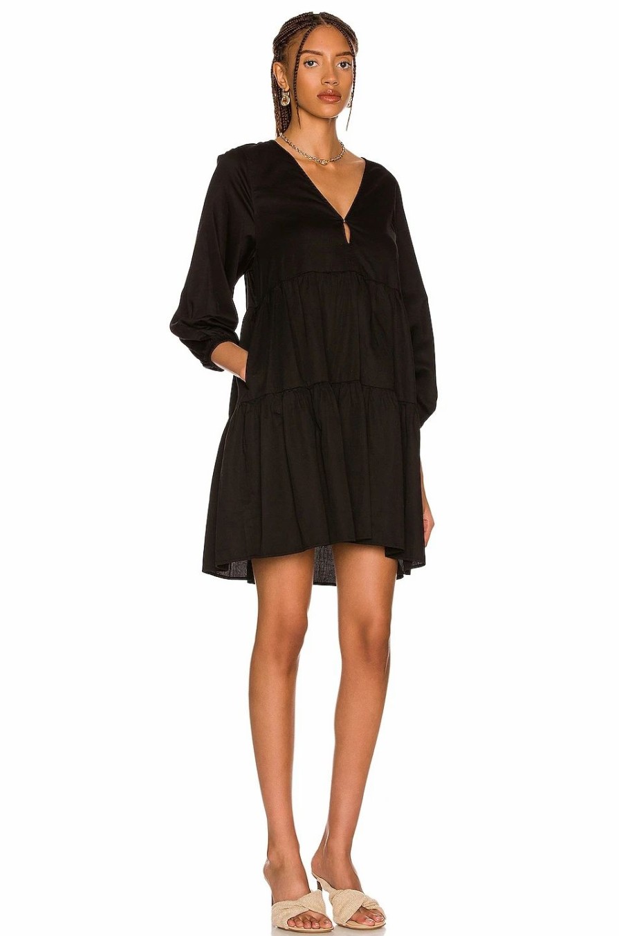 Clearance * Enza Costa Cool Cotton Long Sleeve V-Neck Tiered Dress