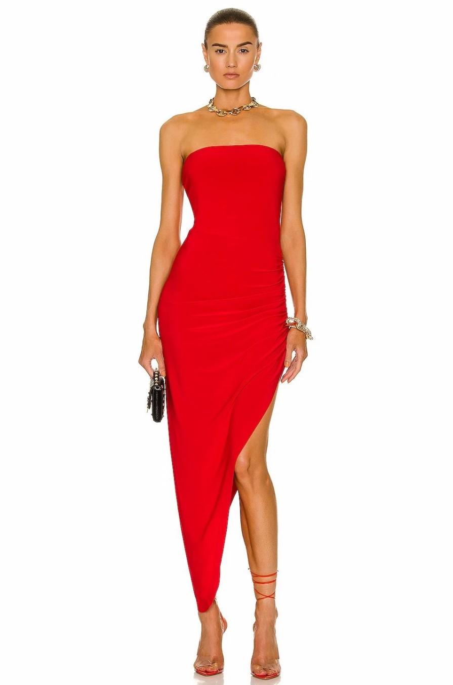 New * Norma Kamali Strapless Side Drape Gown