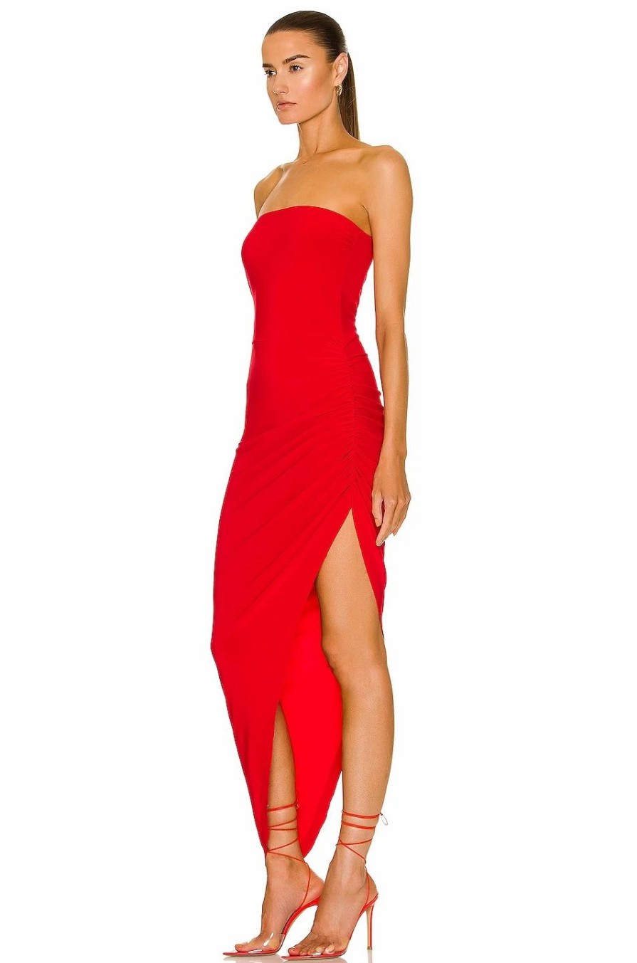 New * Norma Kamali Strapless Side Drape Gown