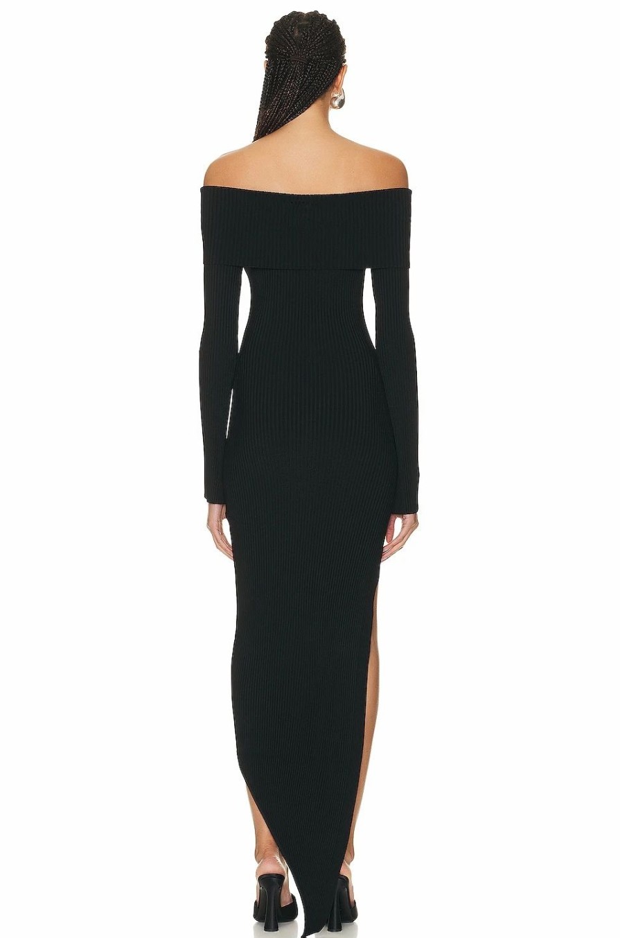 Hot * David Koma Asymmetrical Long Sleeve Off Shoulder Knit Gown