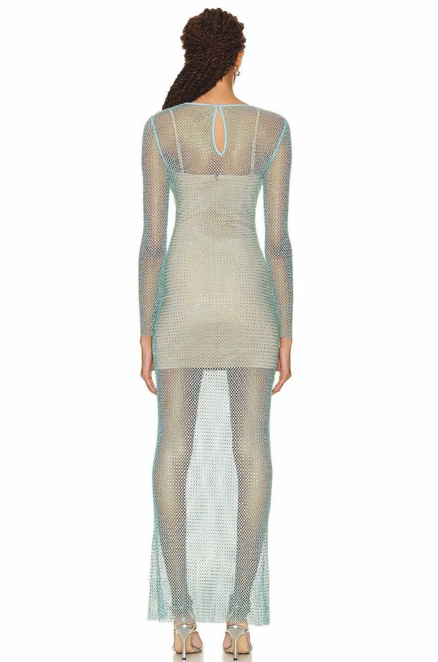 Online * Self Portrait Mint Hotfix Fishnet Maxi Dress