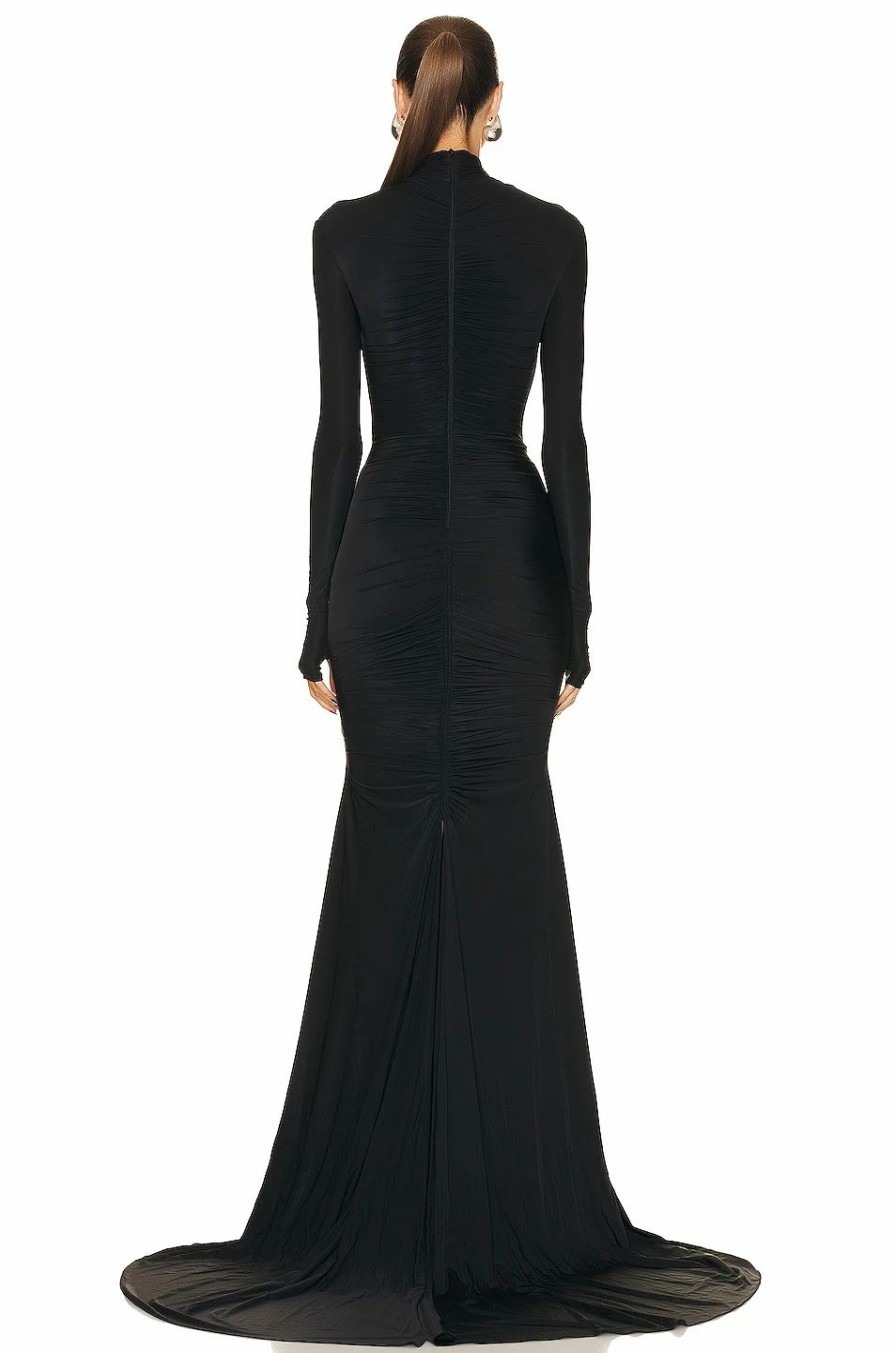 Hot * Alex Perry Garner Turtleneck Ruched Long Sleeve Gown