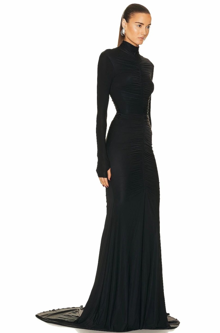 Hot * Alex Perry Garner Turtleneck Ruched Long Sleeve Gown