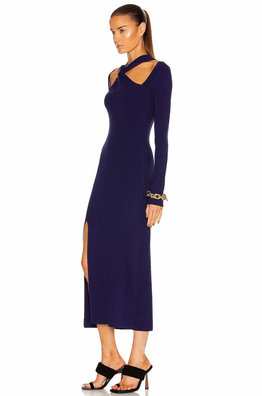 Online * Nicholas Acantha Knit Twist Front Long Sleeve Midi Dress