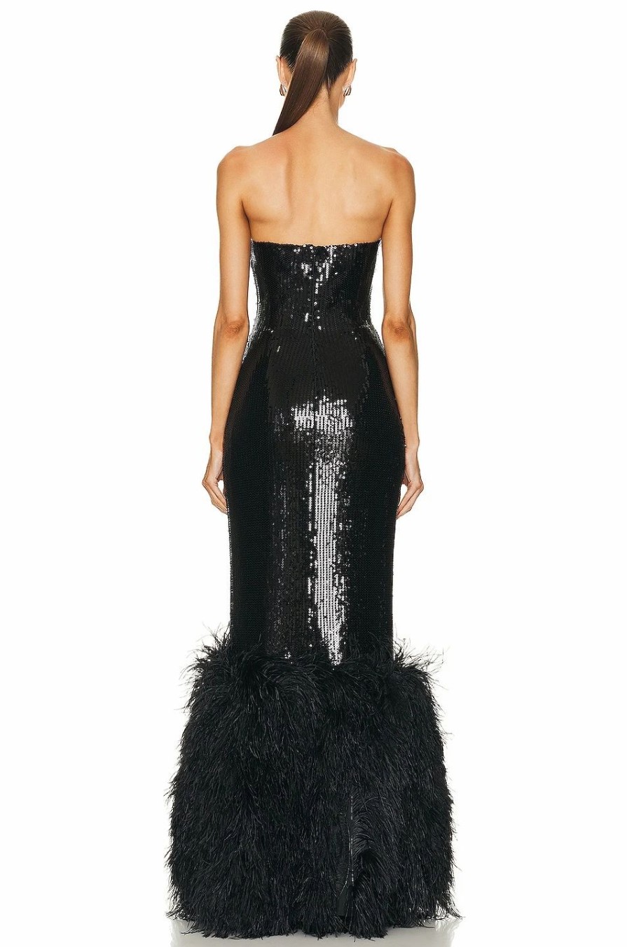 Wholesale * David Koma For Fwrd Sequin And Feather Gown