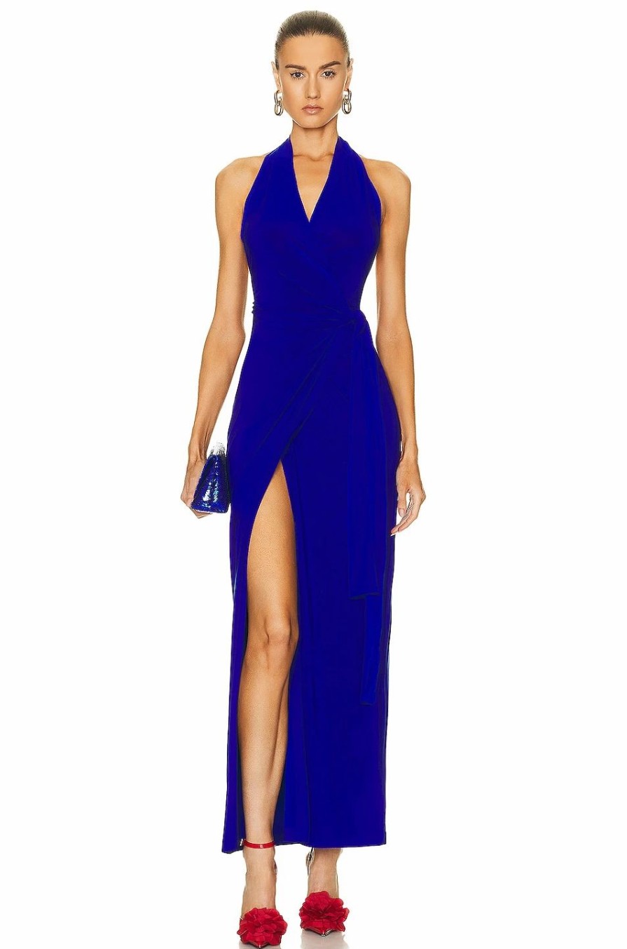 Clearance * Norma Kamali Halter Wrap Straight Gown