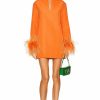 New * Valentino Long Sleeve Dress With Feathers