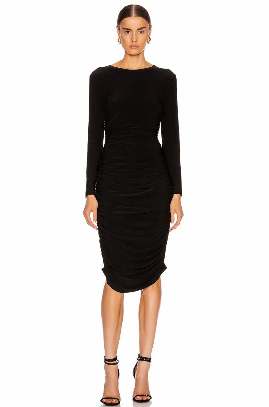 Online * Norma Kamali Long Sleeve Shirred Dress