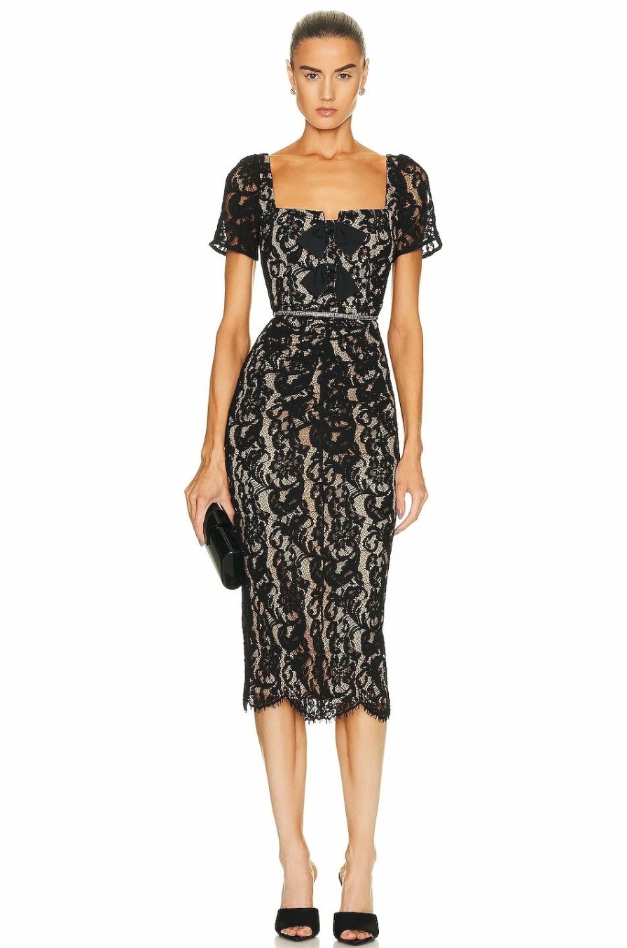 Best * Self Portrait Black Cord Lace Midi Dress