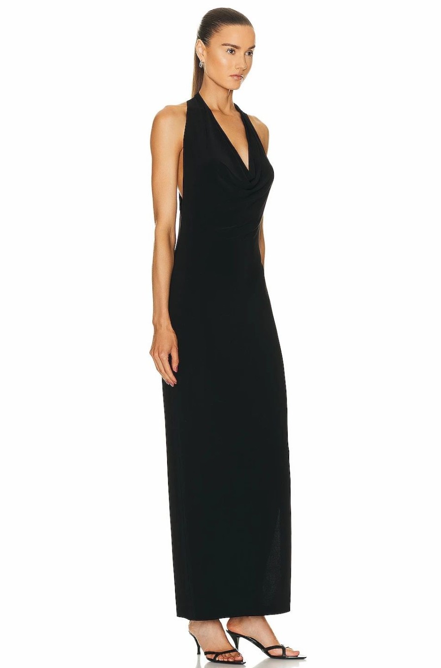 Clearance * Norma Kamali Halter Neeta Side Slit Gown