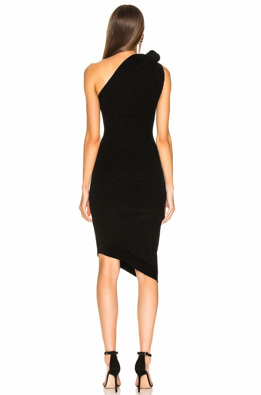 Online * Brandon Maxwell Rib Knit Knot Shoulder Mini Dress