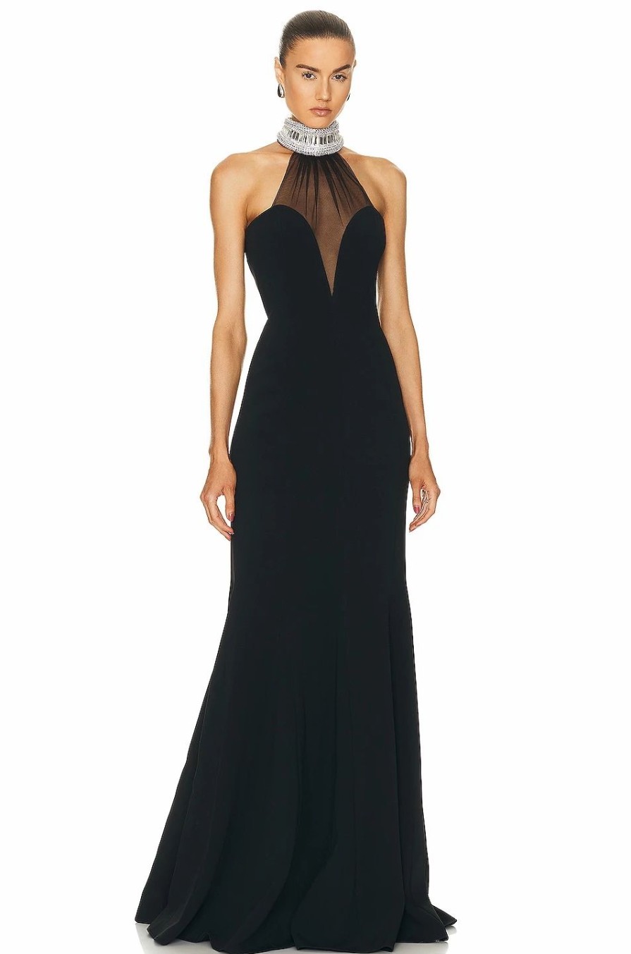 Wholesale * David Koma For Fwrd Crystal Halter Gown With Gloves