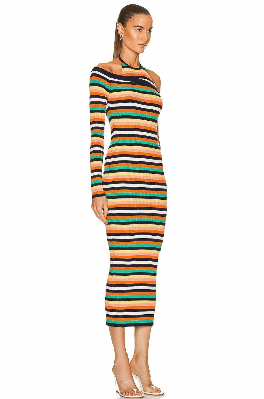 Best * Monse Striped One Sleeve Halter Midi Dress