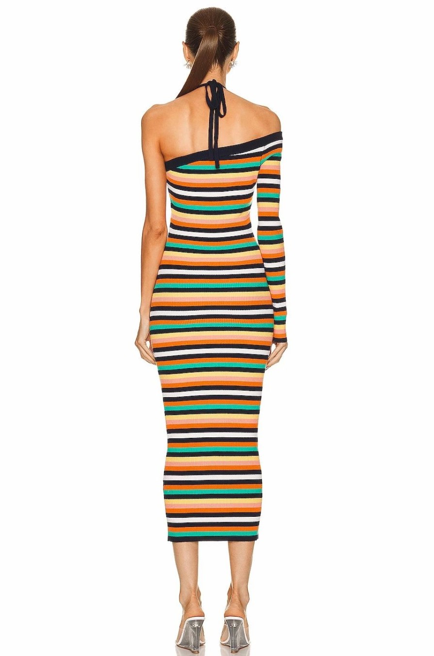 Best * Monse Striped One Sleeve Halter Midi Dress