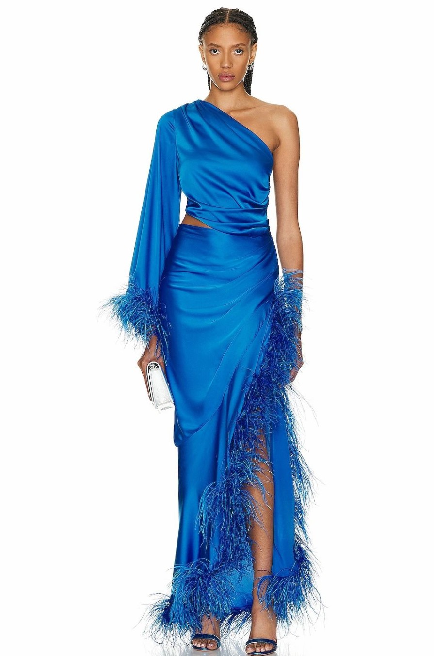 Best * Patbo Feather Trim One Shoudler Maxi Dress