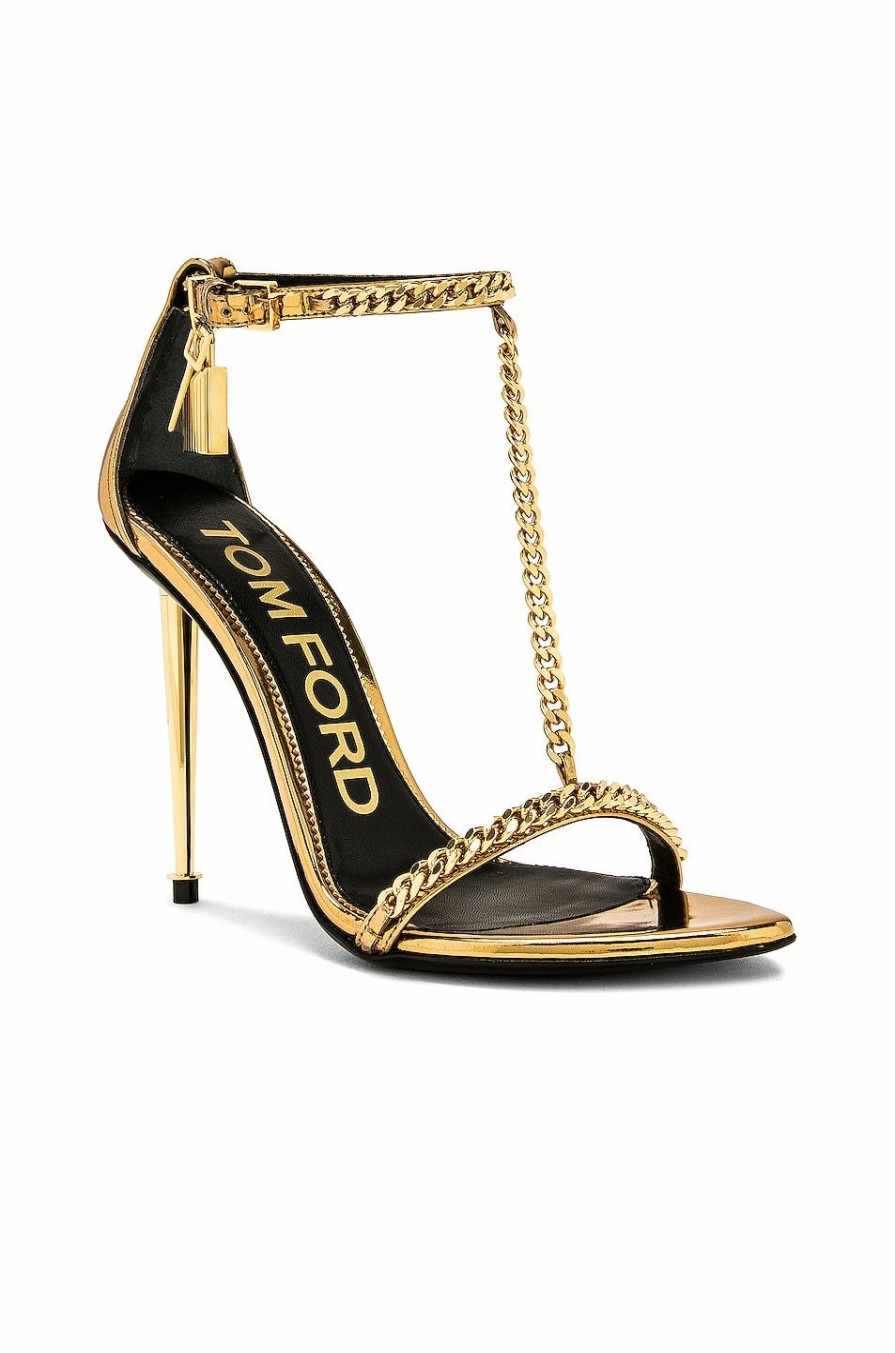 Online * Tom Ford Mirror Padlock Chain Pointy Naked Sandal 105