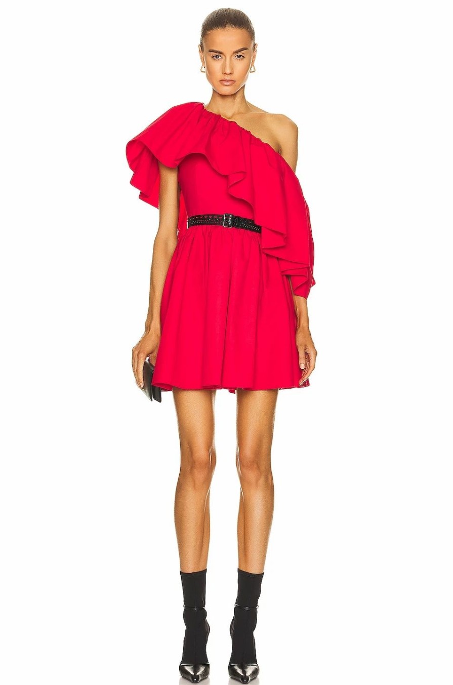 Best * Alexander Mcqueen One Shoulder Ruffle Mini Dress