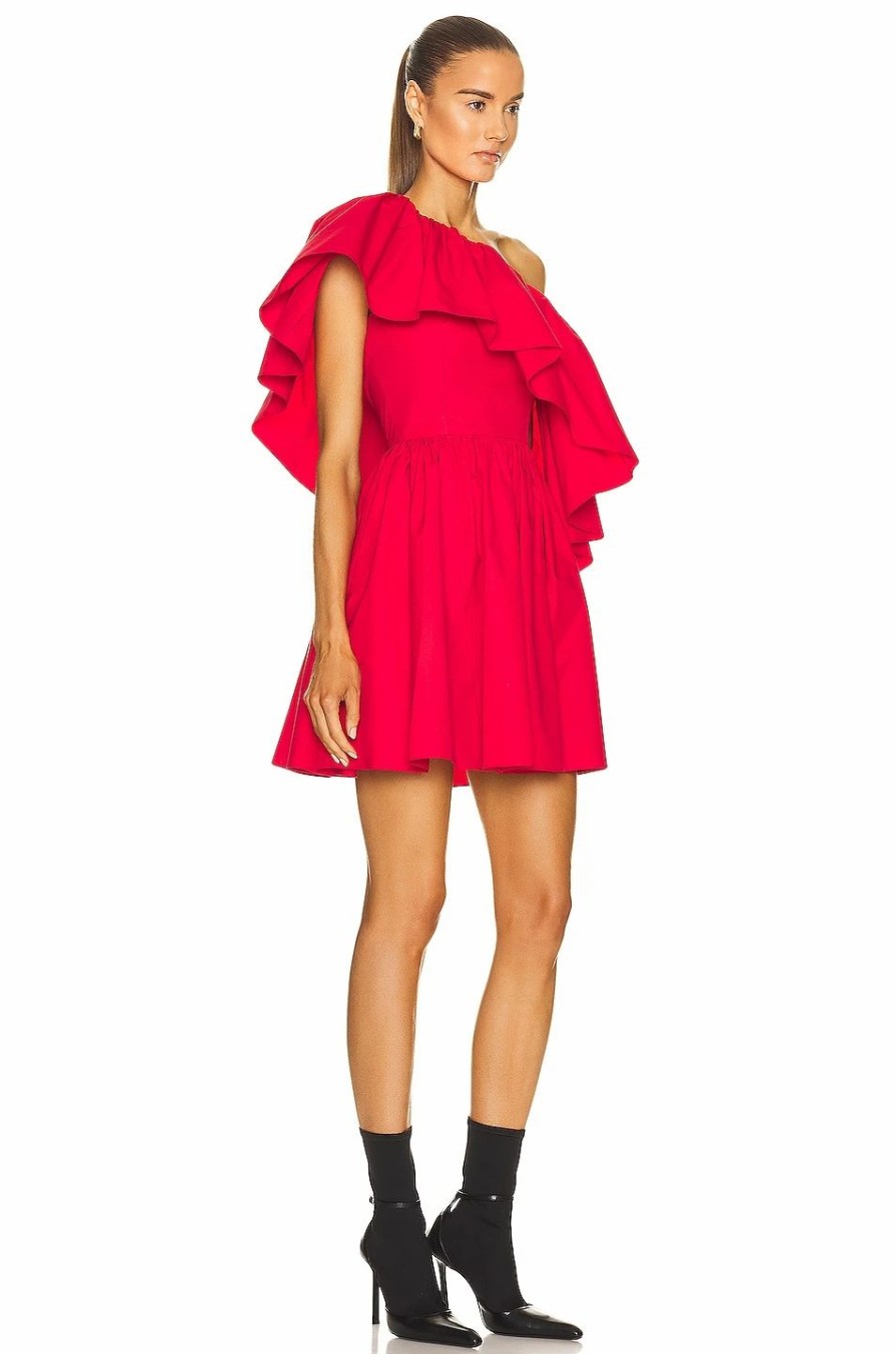 Best * Alexander Mcqueen One Shoulder Ruffle Mini Dress